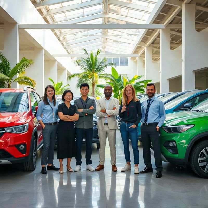 Equipe da Vividwecho ao lado de veículos da frota